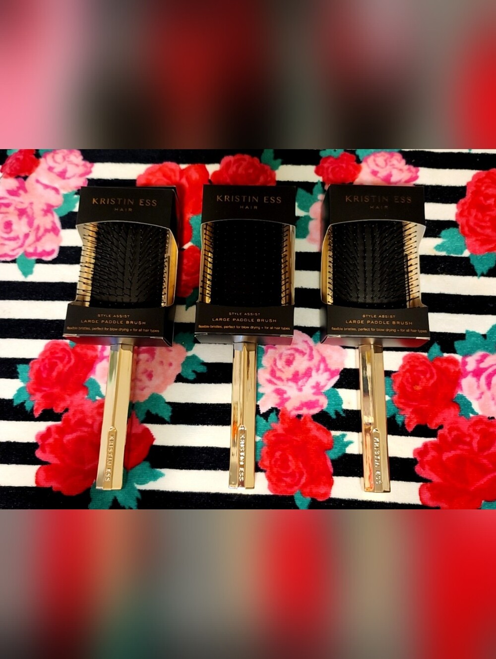 Kristin Ess Gold and Black Large Paddle Hair Brush